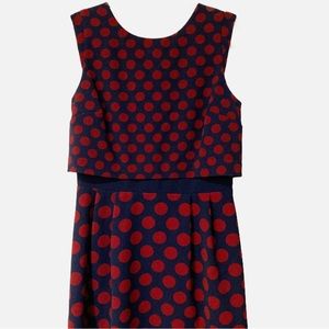Polka dot dress- navy blue background with burgundy dark red polka dots